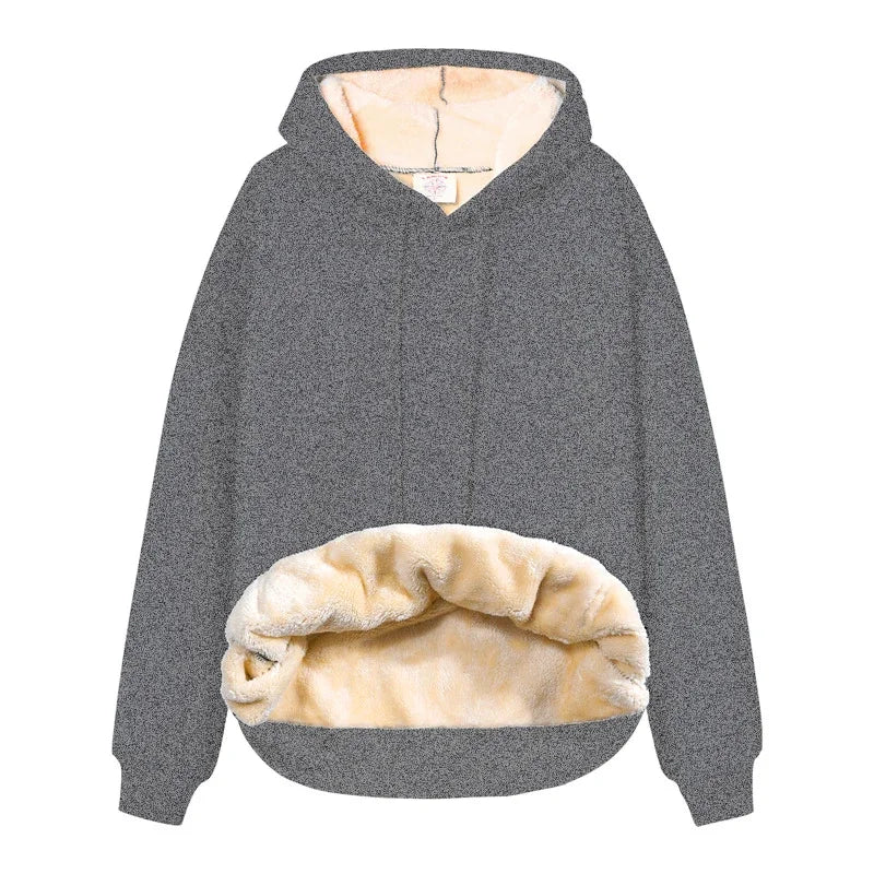 Winter Thicken Hoodies Men's Lambswool Warm Hooded Pullover Unisex Long Sleeve Sweatshirts Streetwear Unisex Casual Black Tops