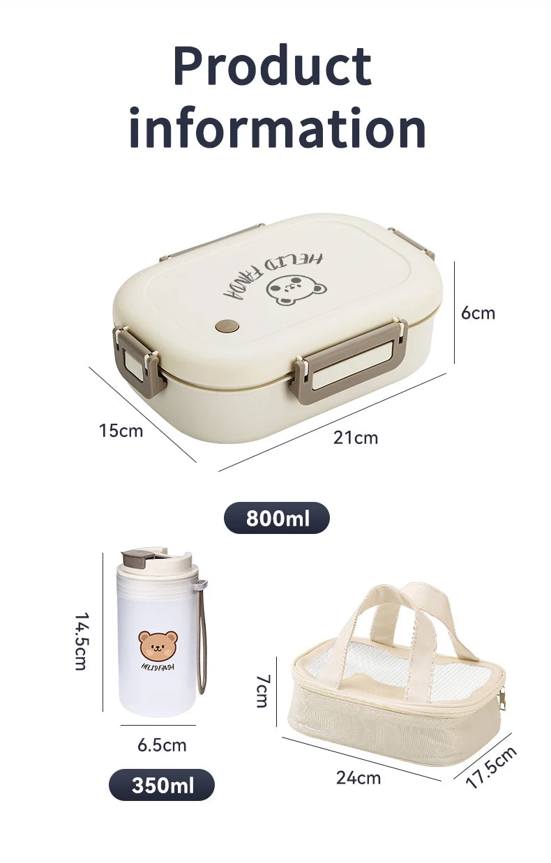 WORTHBUY Removable 3-Compartment Lunch Box 800ml Portable Plastic Bento Box Microwave School Student Kid Sealed Food Container