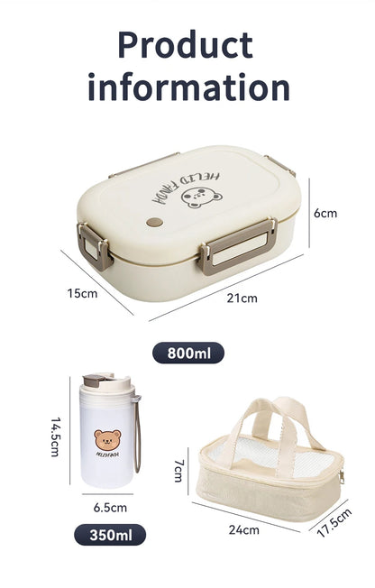 WORTHBUY Removable 3-Compartment Lunch Box 800ml Portable Plastic Bento Box Microwave School Student Kid Sealed Food Container