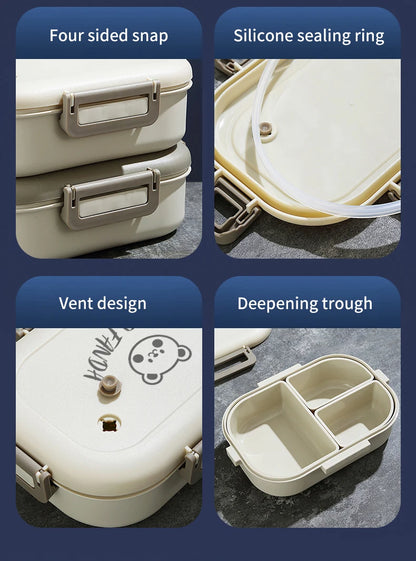 WORTHBUY Removable 3-Compartment Lunch Box 800ml Portable Plastic Bento Box Microwave School Student Kid Sealed Food Container