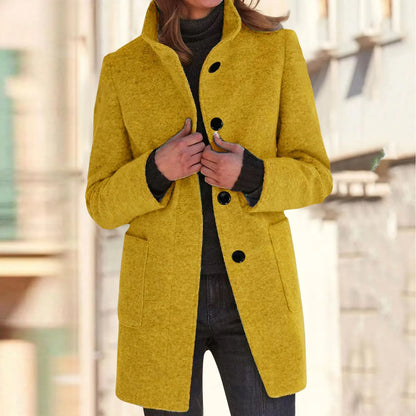 Women’s Elegant Wool Blend Winter Jacket  Warm Long Lapel Coat with Pockets