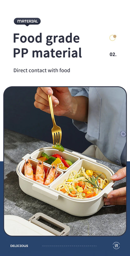 WORTHBUY Removable 3-Compartment Lunch Box 800ml Portable Plastic Bento Box Microwave School Student Kid Sealed Food Container