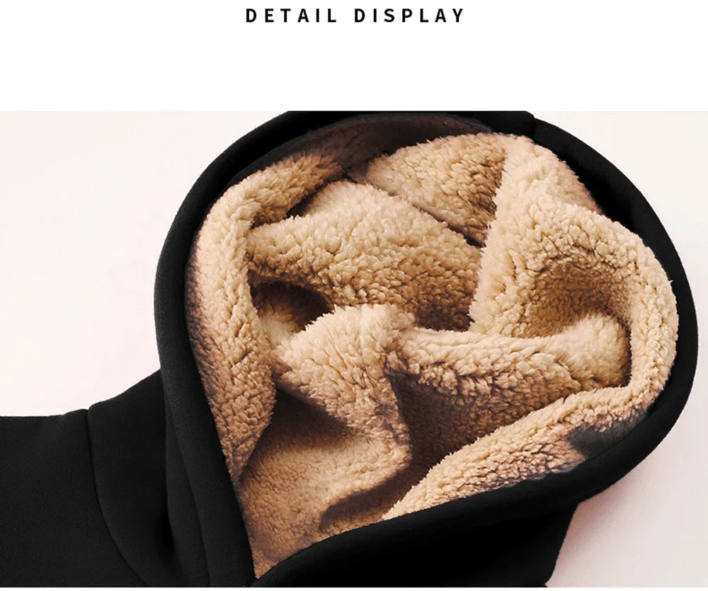 Winter Thicken Hoodies Men's Lambswool Warm Hooded Pullover Unisex Long Sleeve Sweatshirts Streetwear Unisex Casual Black Tops