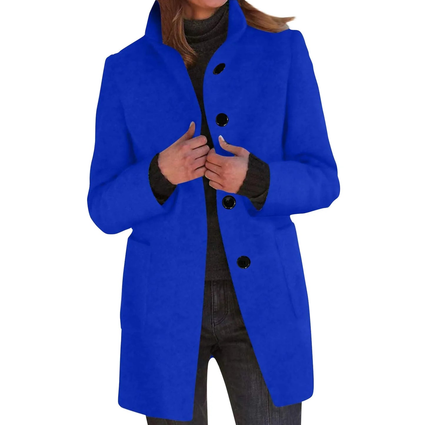 Women’s Elegant Wool Blend Winter Jacket  Warm Long Lapel Coat with Pockets
