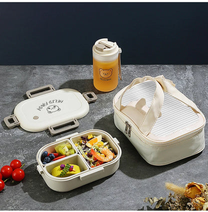 WORTHBUY Removable 3-Compartment Lunch Box 800ml Portable Plastic Bento Box Microwave School Student Kid Sealed Food Container