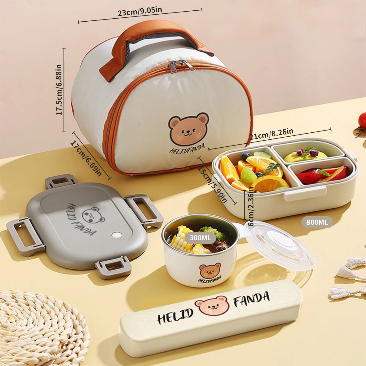 WORTHBUY Removable 3-Compartment Lunch Box 800ml Portable Plastic Bento Box Microwave School Student Kid Sealed Food Container