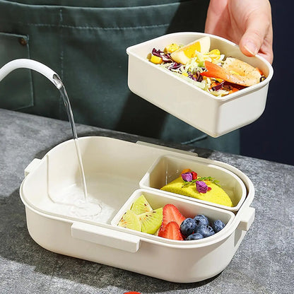 WORTHBUY Removable 3-Compartment Lunch Box 800ml Portable Plastic Bento Box Microwave School Student Kid Sealed Food Container