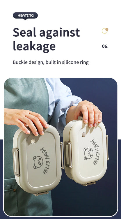 WORTHBUY Removable 3-Compartment Lunch Box 800ml Portable Plastic Bento Box Microwave School Student Kid Sealed Food Container