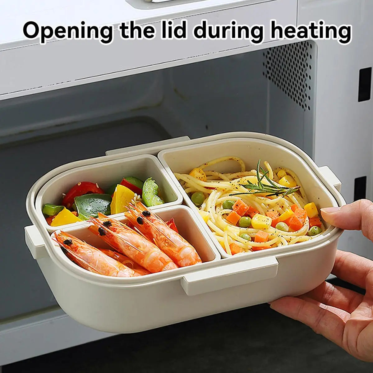 WORTHBUY Removable 3-Compartment Lunch Box 800ml Portable Plastic Bento Box Microwave School Student Kid Sealed Food Container