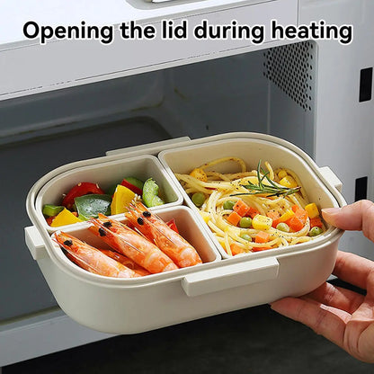 WORTHBUY Removable 3-Compartment Lunch Box 800ml Portable Plastic Bento Box Microwave School Student Kid Sealed Food Container