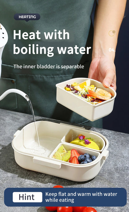 WORTHBUY Removable 3-Compartment Lunch Box 800ml Portable Plastic Bento Box Microwave School Student Kid Sealed Food Container