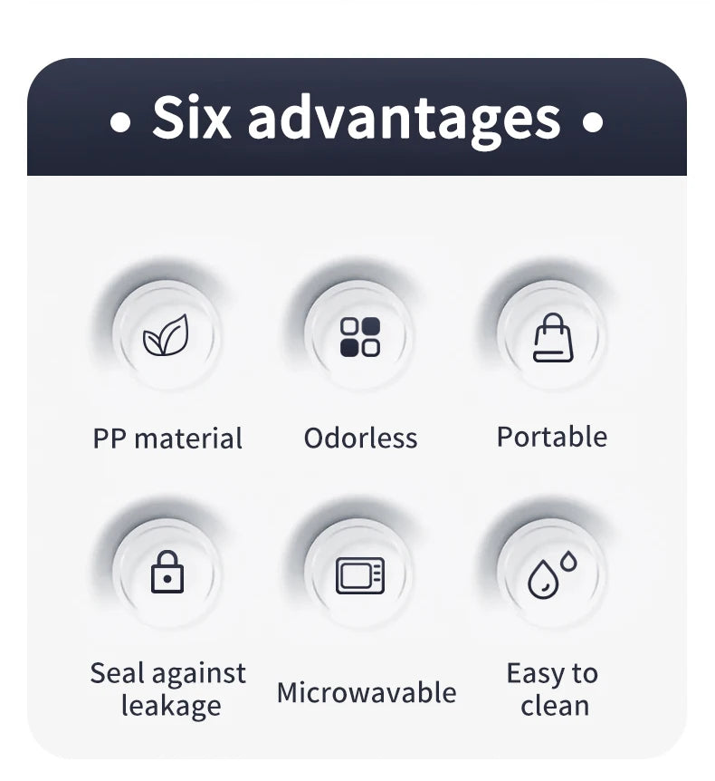 WORTHBUY Removable 3-Compartment Lunch Box 800ml Portable Plastic Bento Box Microwave School Student Kid Sealed Food Container