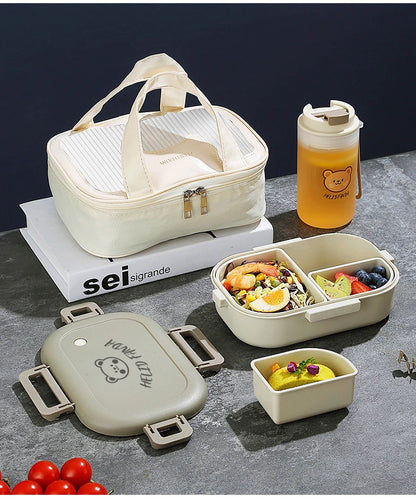 WORTHBUY Removable 3-Compartment Lunch Box 800ml Portable Plastic Bento Box Microwave School Student Kid Sealed Food Container